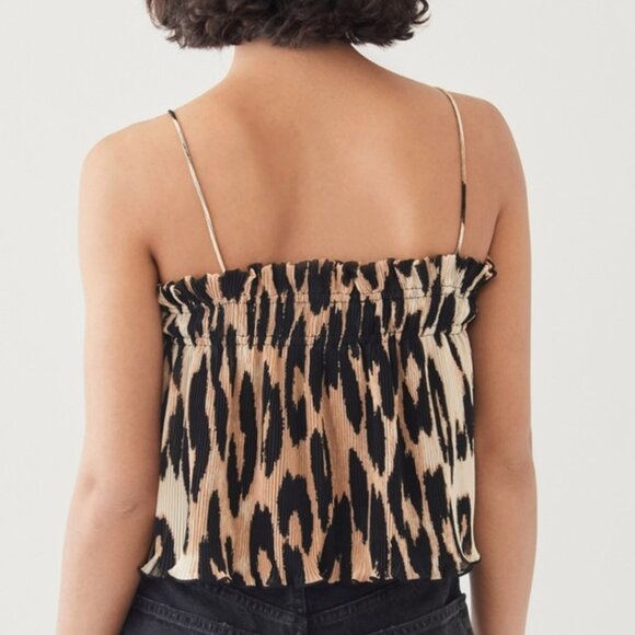 GANNI - Pleated Georgette Crop Top - Maxi Leopard - Picture 2 of 10